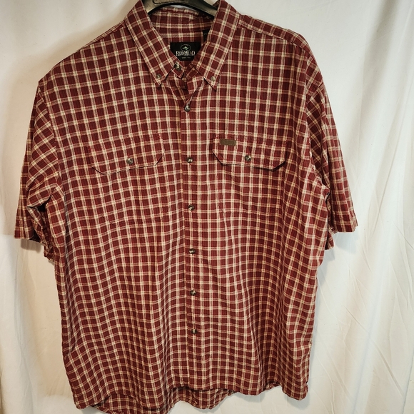 RedHead Men's Red Plaid Casual Button Up Shirt Top - Picture 2 of 11